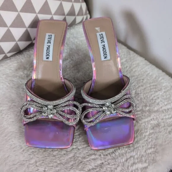 Steve Madden Embellish Pink Patent Barbie Prom Wedding Glam Heeled Sandals 6.5 - Picture 3 of 7